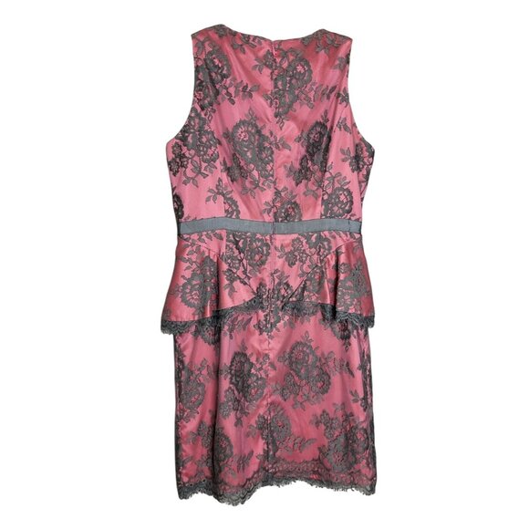 Eliza J Pink Coral & Gray Lace Sleeveless Peplum Hem Dress Size 10 - Picture 4 of 11